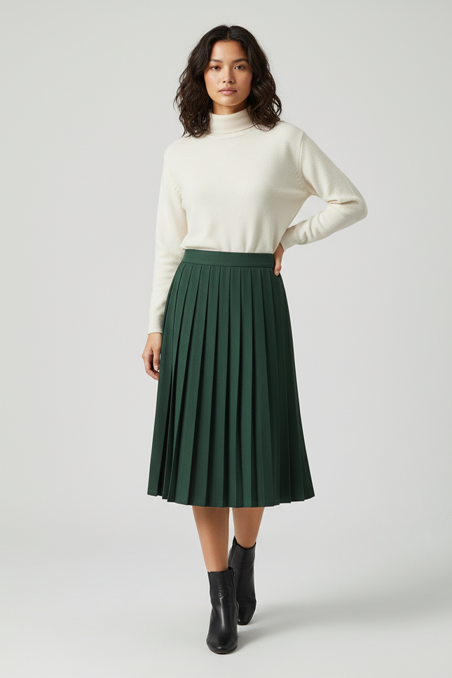 Jupe Patineuse Verte Plissée Élégante