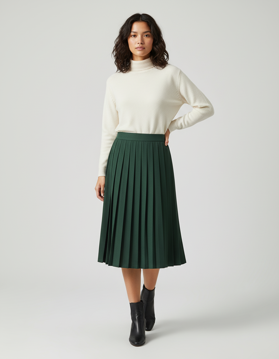 Jupe Patineuse Verte Plissée Élégante