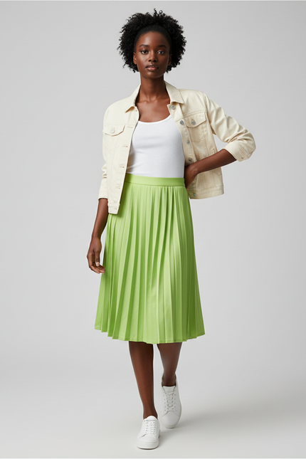 Jupe Patineuse Plissée Fluide Verte