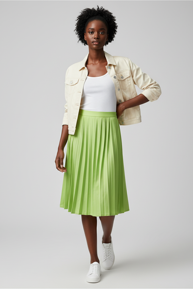 Jupe Patineuse Plissée Fluide Verte