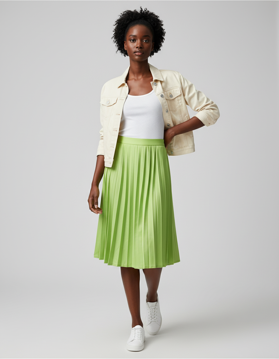 Jupe Patineuse Plissée Fluide Verte