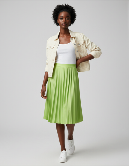 Jupe Patineuse Plissée Fluide Verte
