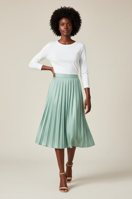Jupe Patineuse Menthe Plissée Fluide