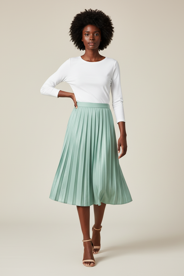 Jupe Patineuse Menthe Plissée Fluide