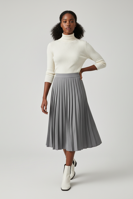 Jupe Patineuse Grise Plissée Chic Intemporelle