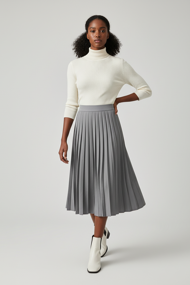 Jupe Patineuse Grise Plissée Chic Intemporelle