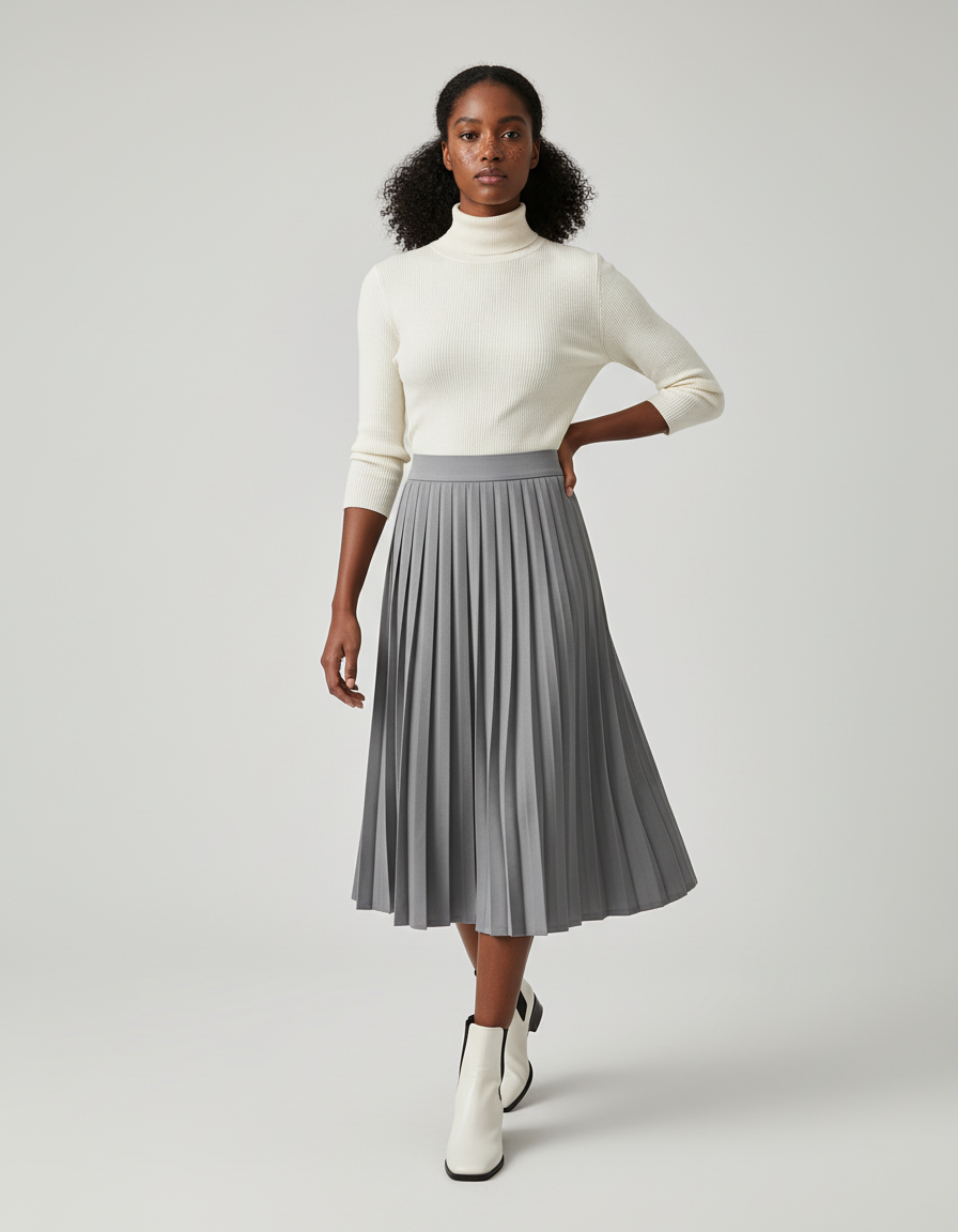 Jupe Patineuse Grise Plissée Chic Intemporelle