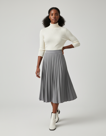 Jupe Patineuse Grise Plissée Chic Intemporelle