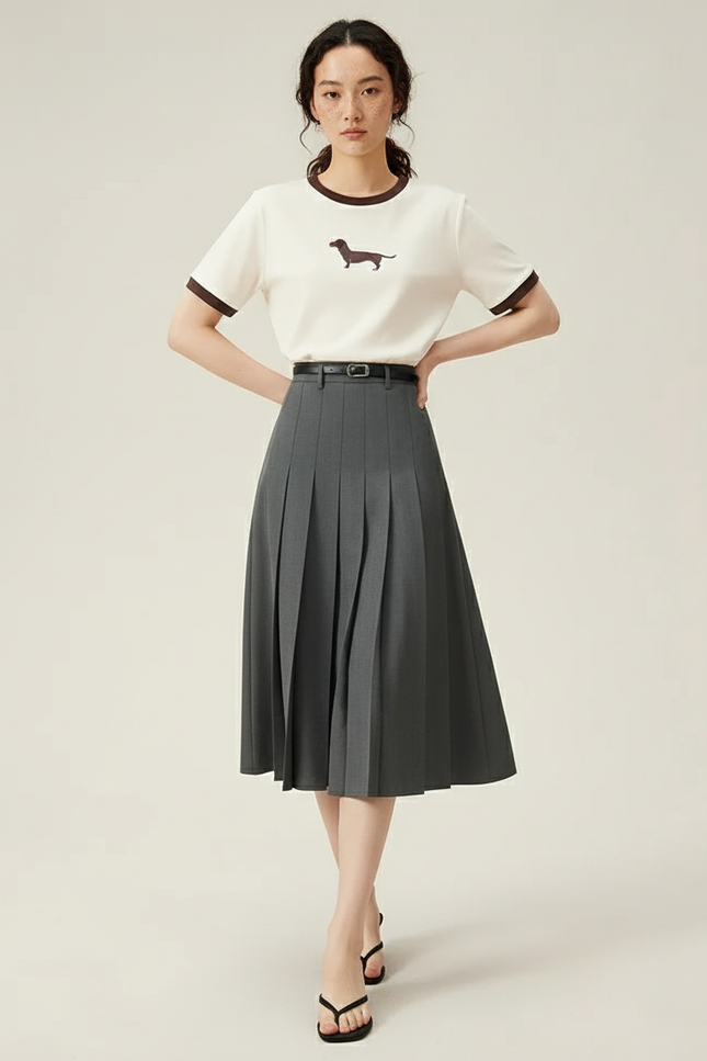 Jupe Patineuse Grise Plissée Élégante Raffinée