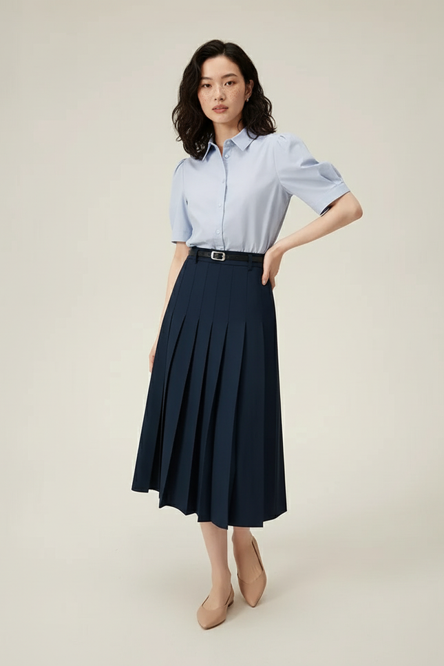 Jupe Patineuse Bleu Marine Plissée Élégante