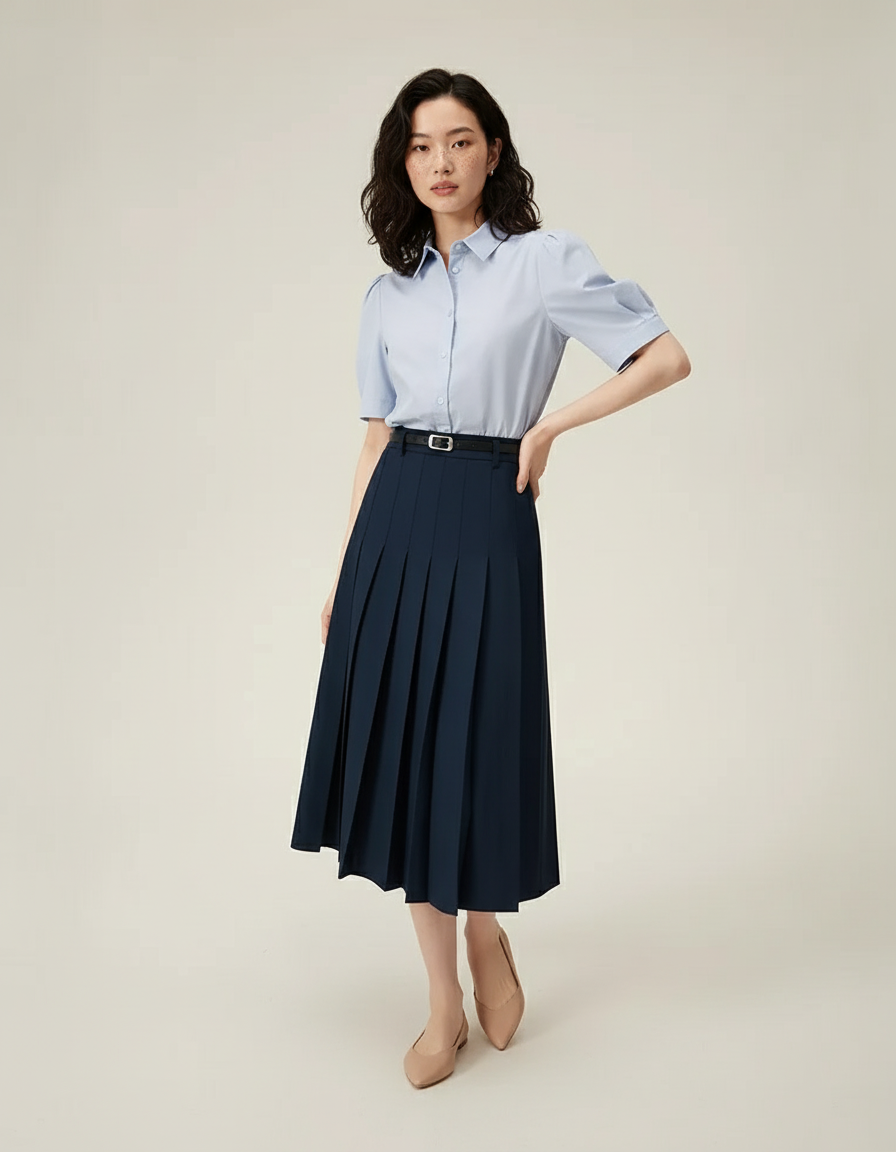 Jupe Patineuse Bleu Marine Plissée Élégante