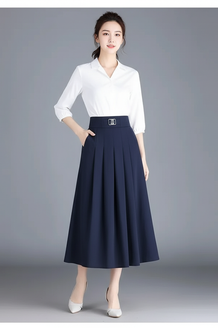 Jupe Patineuse Plissée Bleu Marine Élégante