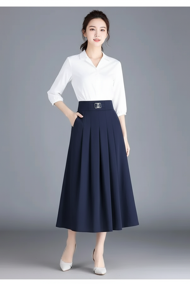 Jupe Patineuse Plissée Bleu Marine Élégante