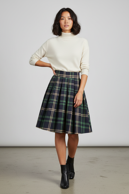 Jupe Patineuse Plissée Écossaise Rétro