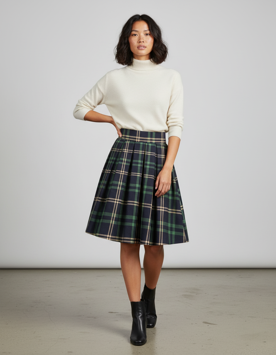Jupe Patineuse Plissée Écossaise Rétro