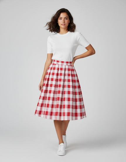 Jupe Patineuse Plissée Rouge Écossaise