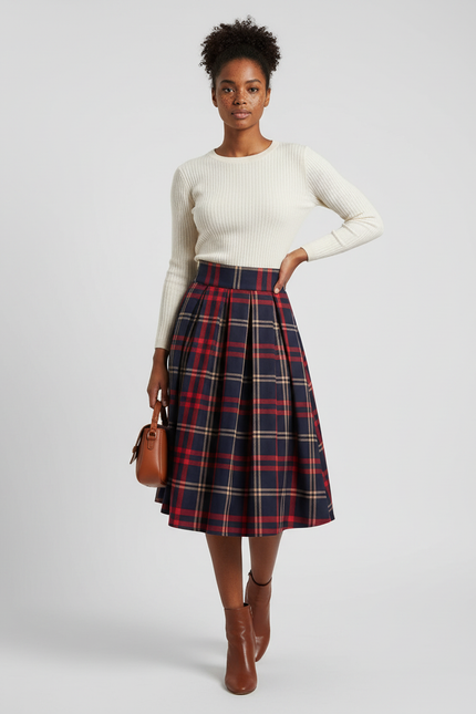Jupe Patineuse Plissée Carreaux Vintage