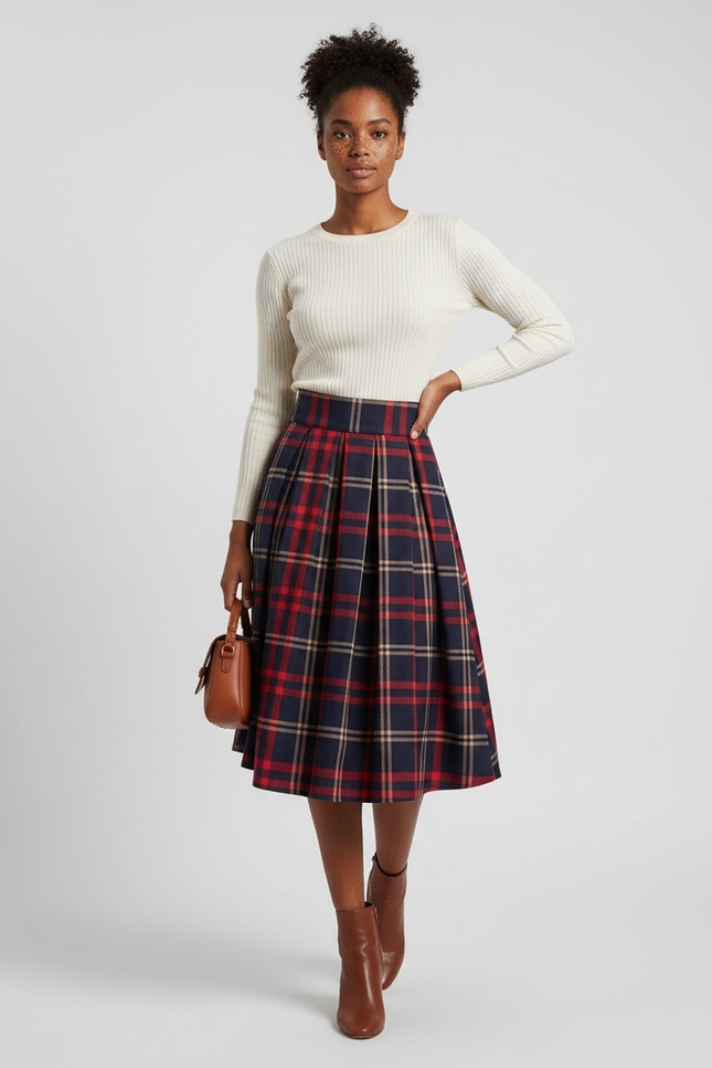 Jupe Patineuse Plissée Carreaux Vintage
