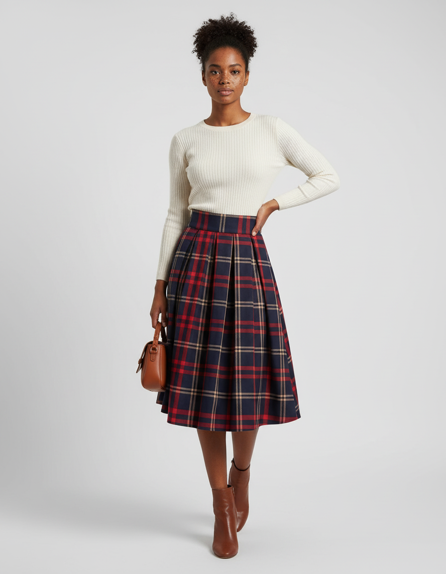 Jupe Patineuse Plissée Carreaux Vintage