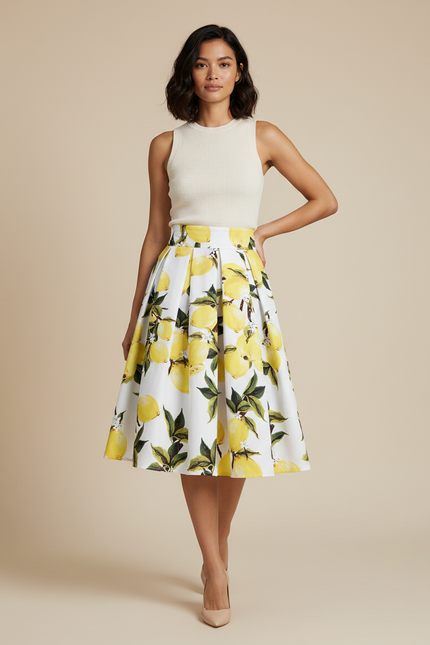Jupe Patineuse Plissée Citrons Rétro