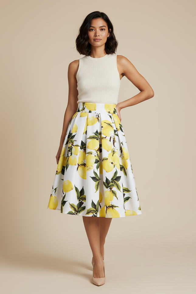 Jupe Patineuse Plissée Citrons Rétro