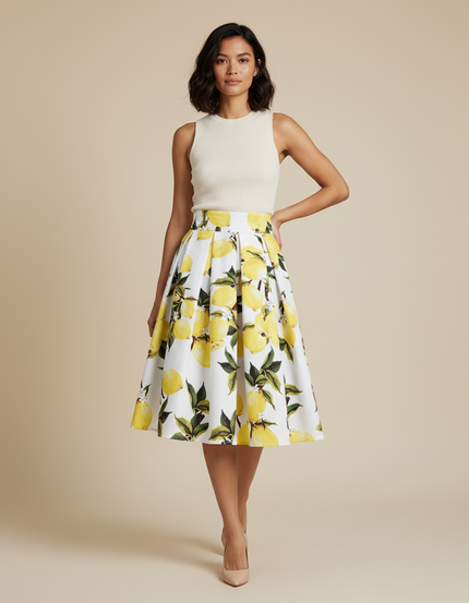 Jupe Patineuse Plissée Citrons Rétro