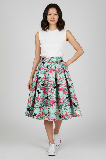 Jupe Patineuse Tropicale Plissée Décontractée