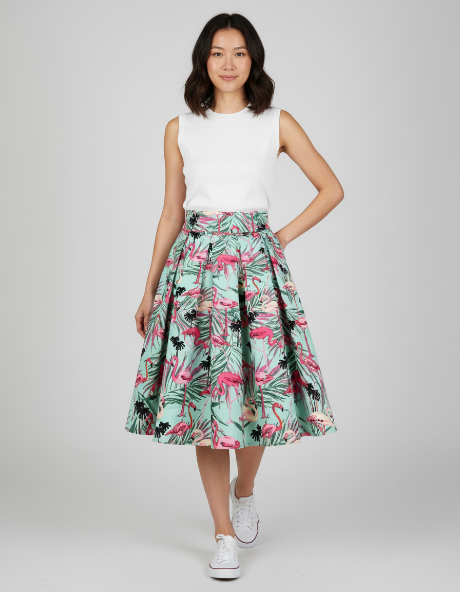 Jupe Patineuse Tropicale Plissée Décontractée