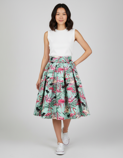Jupe Patineuse Tropicale Plissée Décontractée