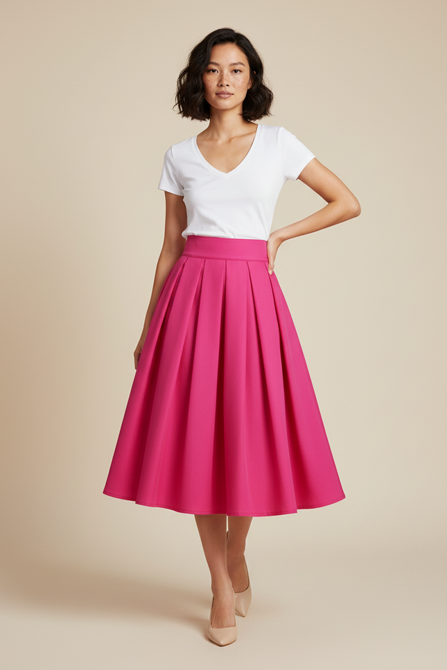 Jupe Patineuse Rose Plissée Chic