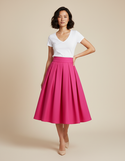 Jupe Patineuse Rose Plissée Chic
