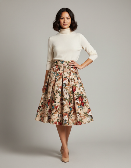 Jupe Patineuse Florale Plissée Vintage