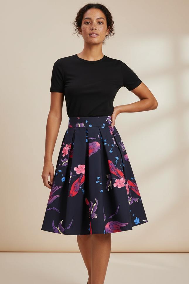 Jupe Patineuse Plissée Chic Motif Floral