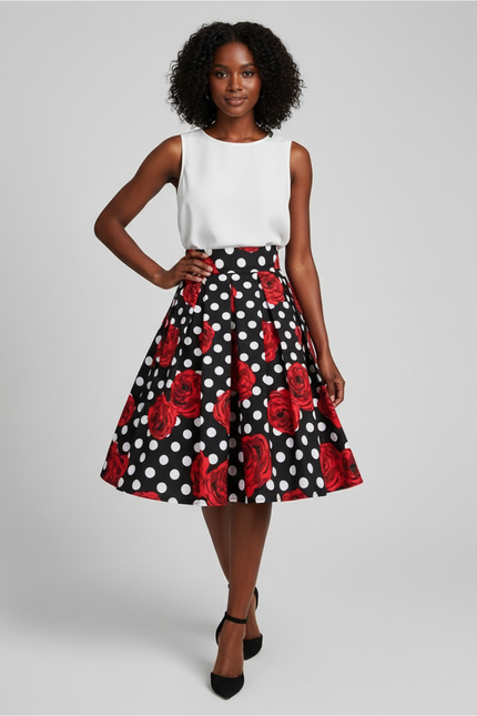 Jupe Patineuse Plissée Pois Roses