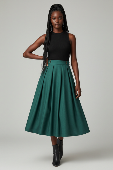 Jupe Patineuse Verte Plissée Élégante Originale