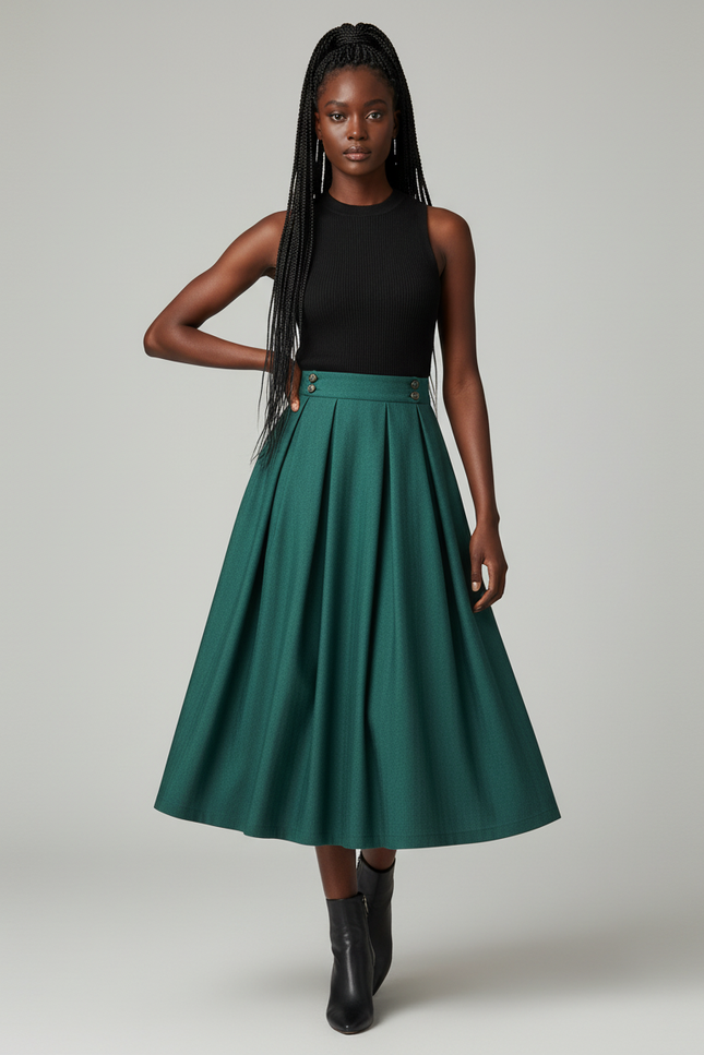 Jupe Patineuse Verte Plissée Élégante Originale