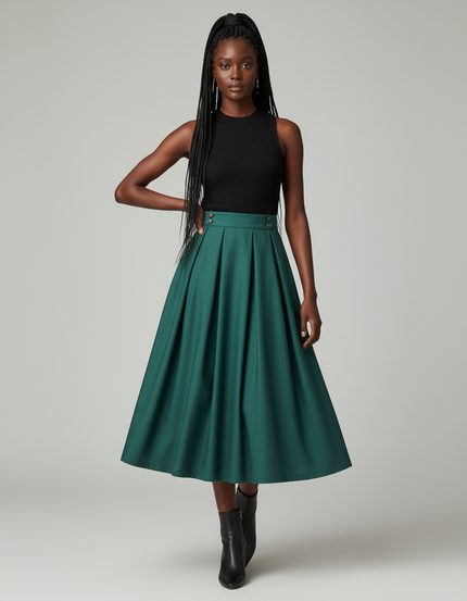 Jupe Patineuse Verte Plissée Élégante Originale