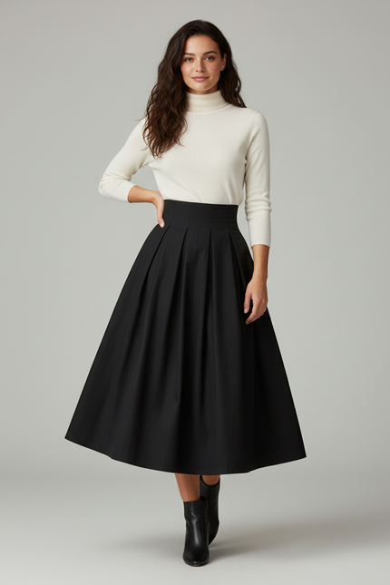Jupe Patineuse Noire Plissée Élégante Sophistiquée
