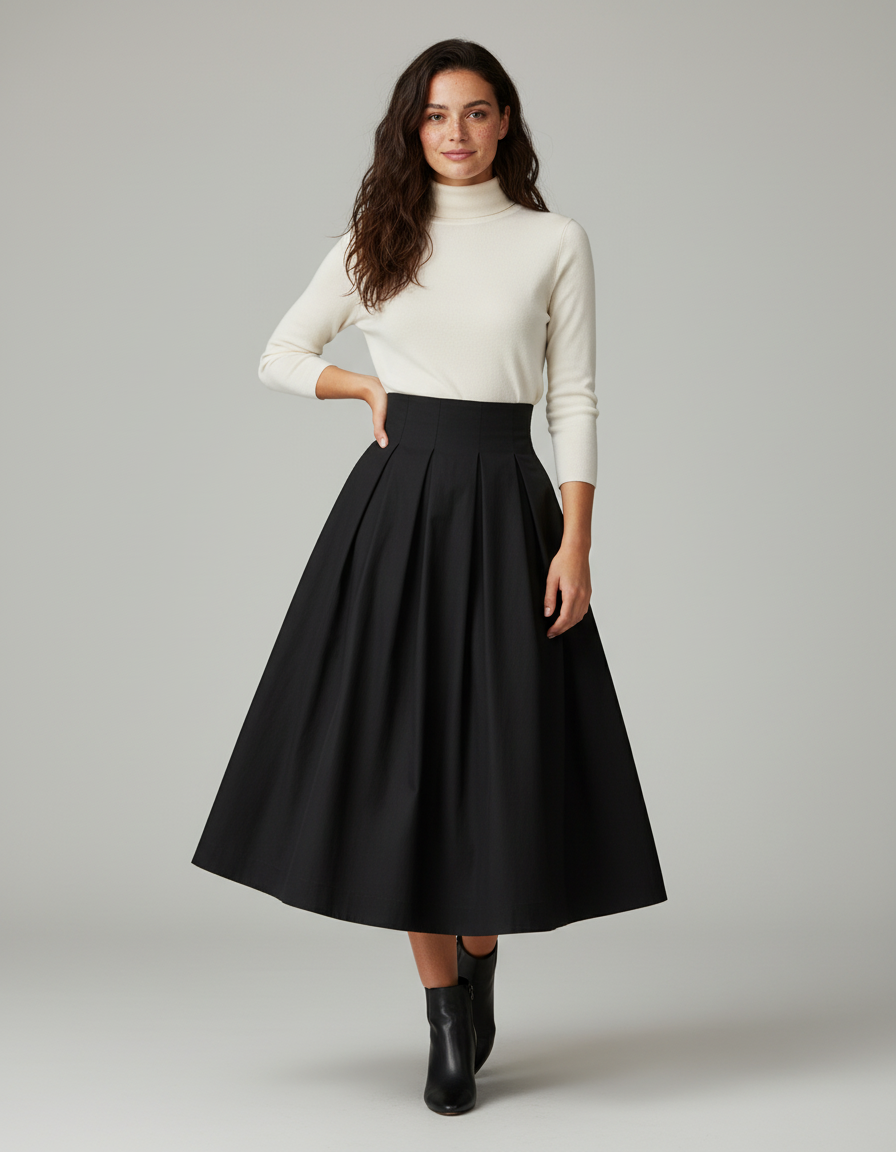 Jupe Patineuse Noire Plissée Élégante Sophistiquée