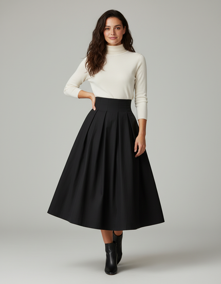 Jupe Patineuse Noire Plissée Élégante Sophistiquée