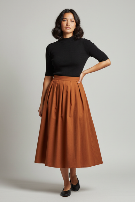 Jupe Patineuse Rouille Plissée Élégante