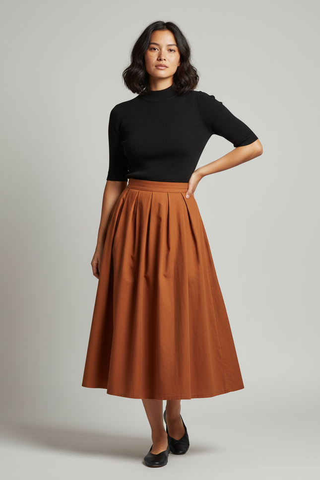 Jupe Patineuse Rouille Plissée Élégante
