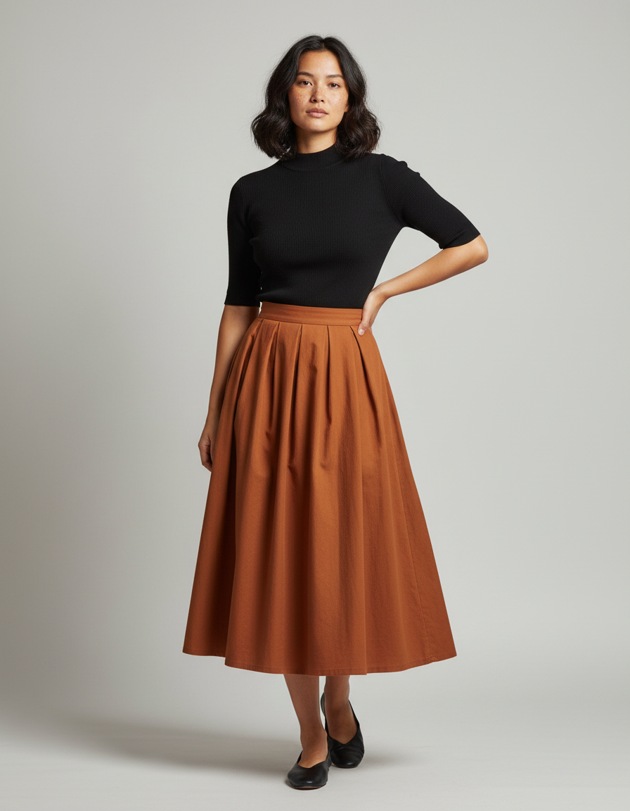 Jupe Patineuse Rouille Plissée Élégante