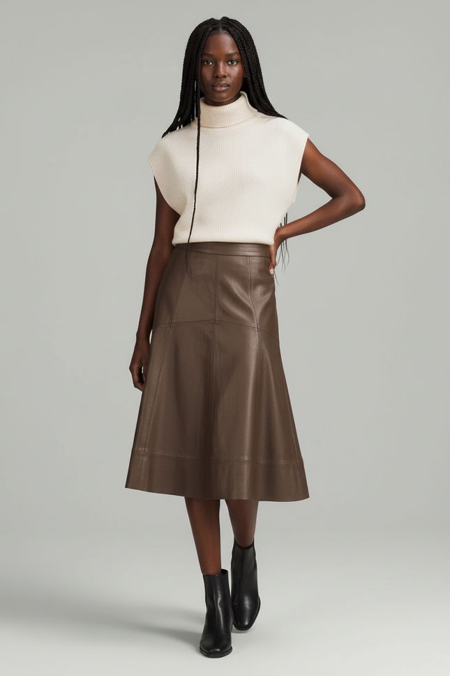 Jupe Patineuse Simili Cuir Mi Longue