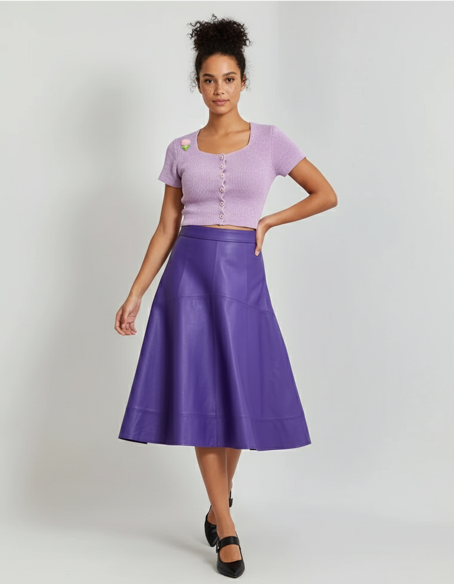 Jupe Patineuse Taille Haute Cuir