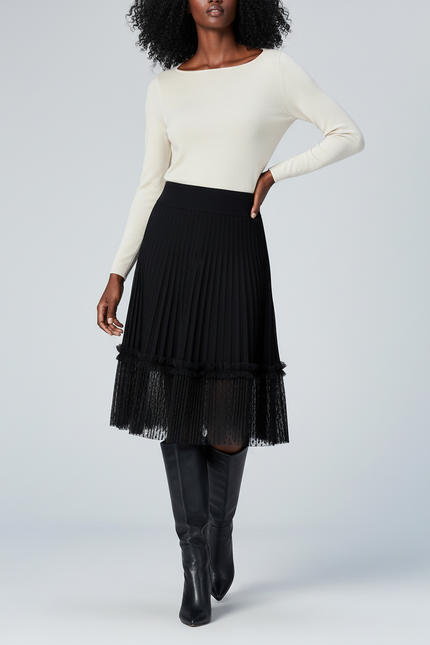 Jupe Patineuse Plissée Dentelle Chic