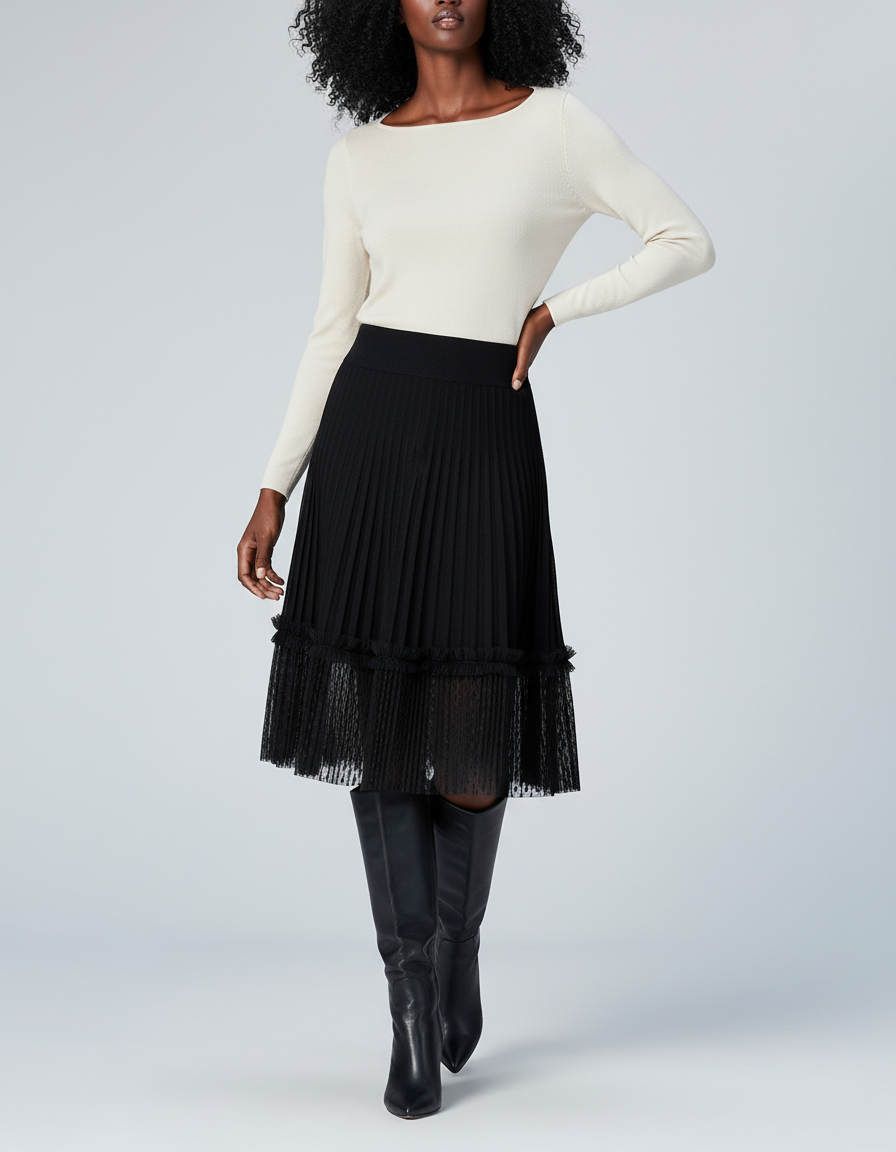 Jupe Patineuse Plissée Dentelle Chic