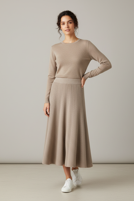 Jupe Patineuse Beige Côtelée Élégante