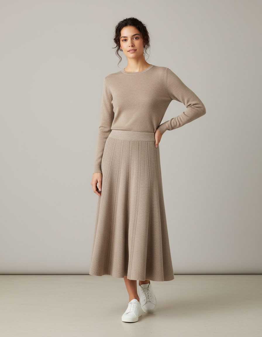 Jupe Patineuse Beige Côtelée Élégante