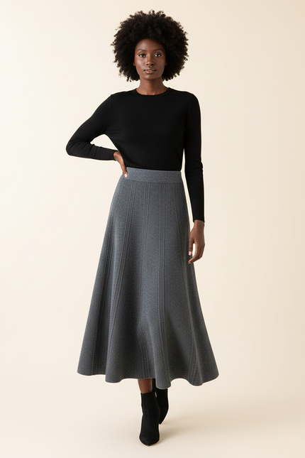 Jupe Patineuse Midi Grise Élégante